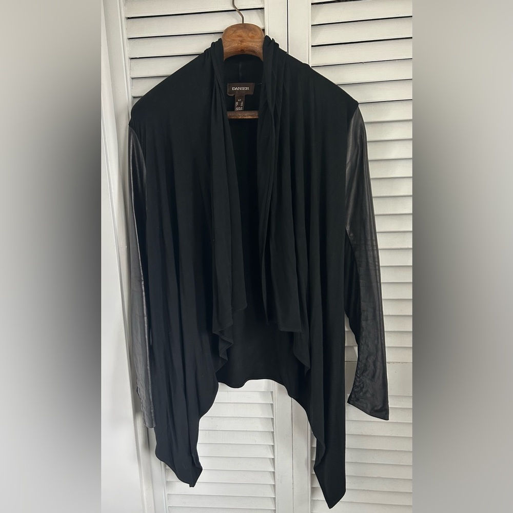 Danier Leather Waterfall Cardigan with Leather Sleeves